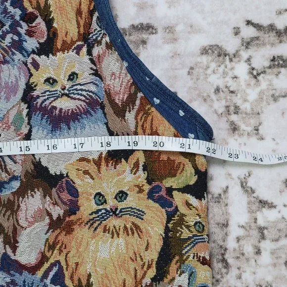 Handmade Cat Tapestry Vest Denim Trim Pockets Cottagecore Boho Upcycled - Picture 9 of 9